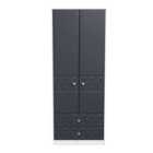 Ready Assembled Pixel Tall 2 Drawer Wardrobe In Indigo Matt & White
