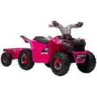 HOMCOM Electric Quad Bike, 6V Kids Ride-on Atv With Back Trailer - Pink