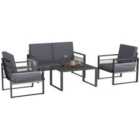 Outsunny Aluminium Furniture Set w/ Slatted Top Table, Black