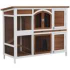 PawHut Two-Tier Wooden Rabbit Hutch w/ Openable Roof