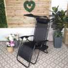 Samuel Alexander Multi Position Garden Gravity Relaxer Chair Sun Lounger with Sun Canopy in Black