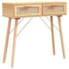 Vidaxl Console Table Brown 80X30X75 Cm Solid Wood Pine&natural Rattan