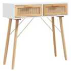 Vidaxl Console Table White 80X30X75 Cm Solid Wood Pine&natural Rattan