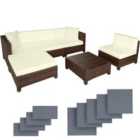 Tectake Rattan Corner Sofa Set With Aluminium Frame - Brown/Cream