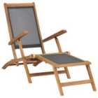 vidaXL Deck Chair w/ Footrest Solid Teak Wood Black