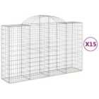 vidaXL Arched Gabion Baskets 15 pcs 200x50x120/140 cm Galvanised Iron