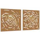 vidaXL Garden Wall Decorations 2pc 55x55cm Corten Steel Rose Design