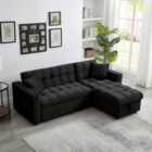 Luxury Life Madrid Velvet 3 Seater Pullout Sofa Bed In Black With Storage Compartment