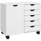 Homcom Modern Mobile 5-drawer Cabinet W/ Door - White