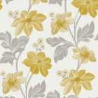 Grandeco Clematis Floral Trail Textured Blown Vinyl Wallpaper, Yellow