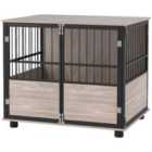 PawHut 80cm Dog Crate Furniture Dog Cage End Table Indoor W/ Doors, Cushion