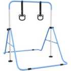 HOMCOM Adjustable Height Foldable Kids Gymnastics Bar With Non-slip Mats, Blue