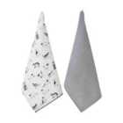 Penguin Home® Set Of 2 Tea Towels Recycled Cotton Printed Kitchen Towels with Pompom Lace 50X70 Cm