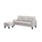 Luxury Life Luna Linen Fabric 3 Seater Convertible Sectional Sofa With Footstool - Brown