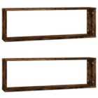 Vidaxl Wall Cube Shelves 2 Pcs Smoked Oak 80X15X26.5 Cm Engineered Wood