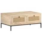 Vidaxl Coffee Table 90X50X37 Cm Solid Mango Wood And Natural Cane