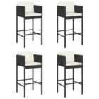 vidaXL Bar Stools 4 pcs with Cushions Black Poly Rattan