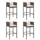 vidaXL Bar Stools 4 pcs with Cushions Brown Poly Rattan