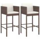 vidaXL Bar Stools 2 pcs with Cushions Brown Poly Rattan