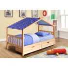 SleepOn 3ft Wooden Storage House Bed In Natural With Blue Tent