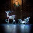 Iridescent Reindeer & Sleigh With 70 White LED Lights