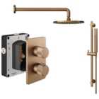 Melbury Pro Dual Control Round Mixer Shower includes Shower Valve, Shower Head & Riser Rail - Brushed Bronze