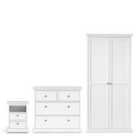 Furniture To Go Paris 3 Piece Bundle, Bedside, Chest And 2 Door Wardrobe In White