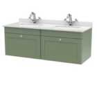 nuie 1200mm Wall Hung 2 Drawer Vanity & Marble Top - Satin Green