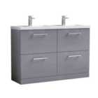 nuie Arno 1200mm Floor Standing 4 Drawer Vanity & Double Basin Satin Grey