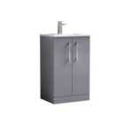 nuie Arno 500mm Floor Standing 2 Door Vanity & Basin 2, Satin Grey