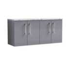 nuie Arno 1200mm Wall Hung 4 Door Vanity & Laminate Worktop, Satin Grey