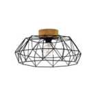 Eglo Padstow Black And Natural Metal And Wood Ceiling Light D46.5cm