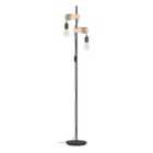 Eglo Townshend 5 Black Metal And Natural Wood 2-light Floor Lamp Industrial Style D25cm