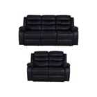 Luxury Life Roma Leather Recliner 3+2 Seater Sofa - Black