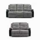 Luxury Life Roma Jumbo Cord Recliner 3+2 Seater Sofa - Grey/Black