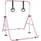 Homcom Adjustable Height Foldable Kids Gymnastics Bar With Non-slip Mats, Pink