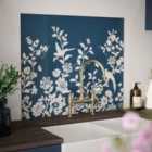 Laura Ashley Oriental Garden Midnight Seaspray Glass Kitchen Splashback 900 X 750Mm
