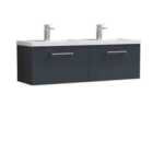 nuie Arno 1200mm Wall Hung 2 Drawer Vanity & Double Basin, Soft Black
