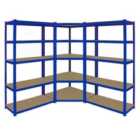 Monster Racking T-rax Corner Shelving Unit & 2 X 90Cm Garage Storage Bays, Blue