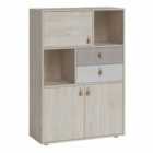 Denim 3 Door 2 Drawer Cabinet In Light Walnut Grey Fabric Effect And Cashmere