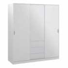 Naia Wardrobe With 2 Sliding Doors + 1 Door + 3 Drawers In White High Gloss