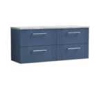 nuie Deco 1200 Wall Hung 4-Drawer Vanity & Laminate Worktop - Satin Blue