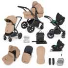 Ickle Bubba Stomp Luxe 12 Piece Travel System with i-Size Cirrus Car Seat & ISOFIX Base - Black/Desert/Black