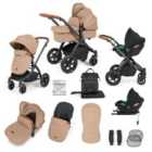 Ickle Bubba Stomp Luxe 12 Piece Travel System with i-Size Cirrus Car Seat & ISOFIX Base - Black/Desert/Tan