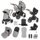 Ickle Bubba Stomp Luxe 12 Piece Travel System with i-Size Cirrus Car Seat & ISOFIX Base - Black/Pearl Grey/Tan