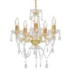 vidaXL Chandelier with Crystal Beads Golden Round 5 x E14