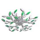 vidaXL Green&White Ceiling Lamp with Acrylic Crystal Leaf Arms for 5 E14Bulbs