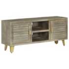 vidaXL Tv Cabinet Solid Mango Wood Grey With Brass 110x30x48 cm