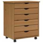 Vidaxl Rolling Cabinet With Drawers Moss Honey Brown Solid Wood Pine