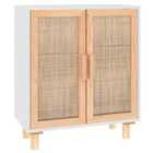 Vidaxl Sideboard White 60X30X70 Cm Solid Wood Pine And Natural Rattan